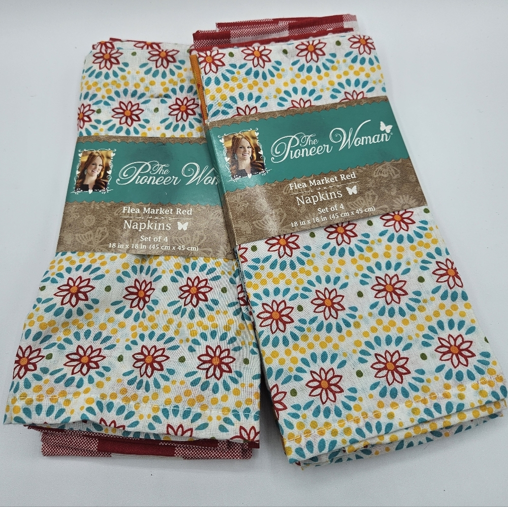 New! 2 Pioneer Woman Flea Market Red Napkins Pk of 4 Floral Assorted Colors18x18